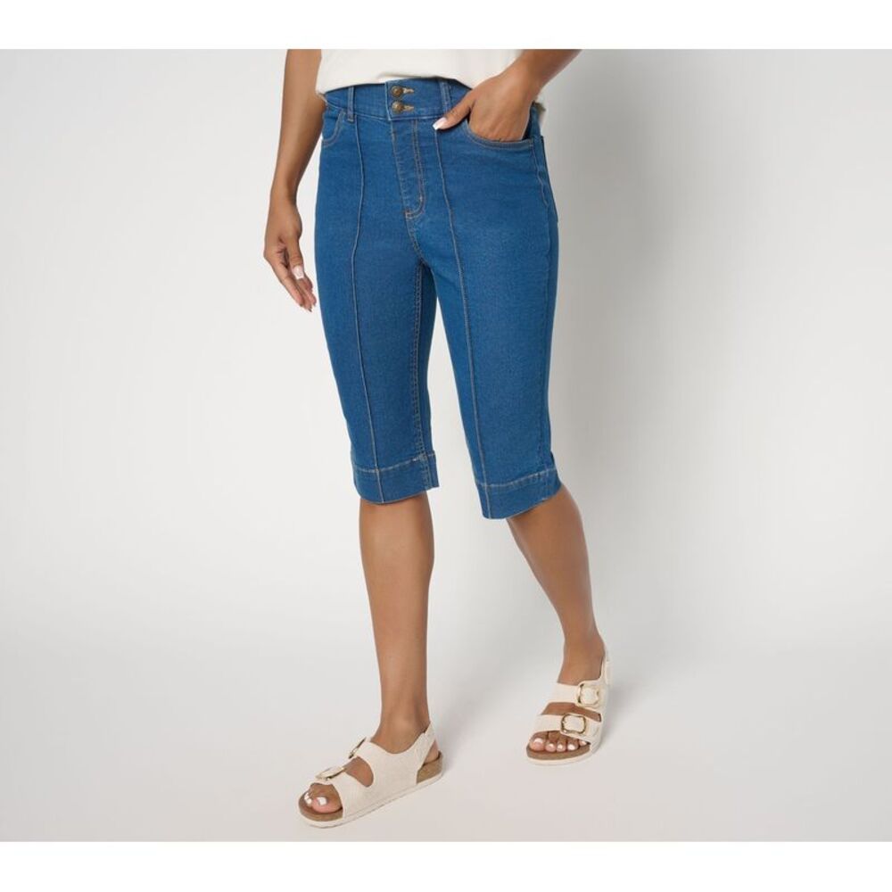 Denim & Co. Women's Plus Sz Pants 22 Indigo Classic Double Button Blue